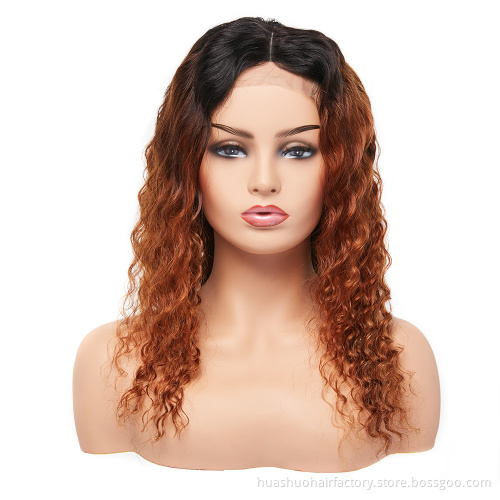 Xuchang Huashuo Factory Price Deep Wave Curl Brazilian Hair 4*4 Lace Closure wig